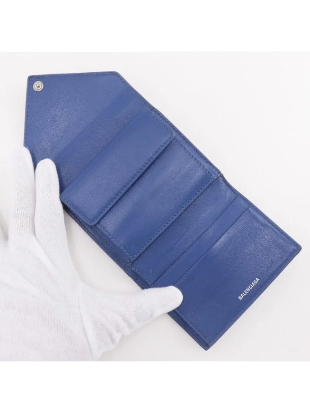Balenciaga Paper Mini Wallet Leather Blue Bifold